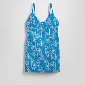 Blue floral embroidered mini dress NWT